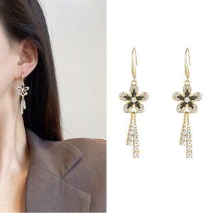 3/$35 Gold Crystal Flower Dangle Earrings Sparkly Rhinestone Drop Jewelry